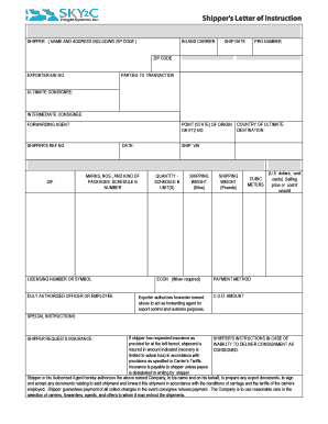 Shipper&#039;s Letter of Instruction Form