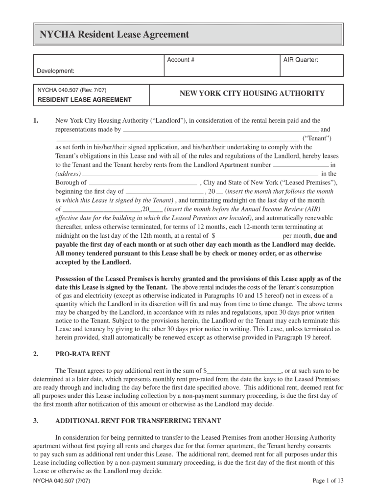 Nycha Agreement  Form
