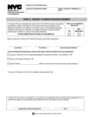 Removing Someone from Nycha Lease  Form