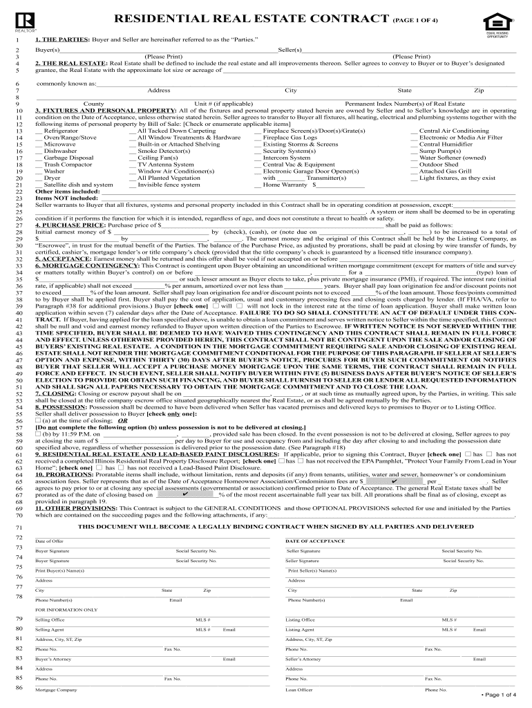 Residential Real Estate Contract Form