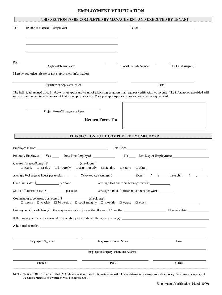 Employment Verification Form