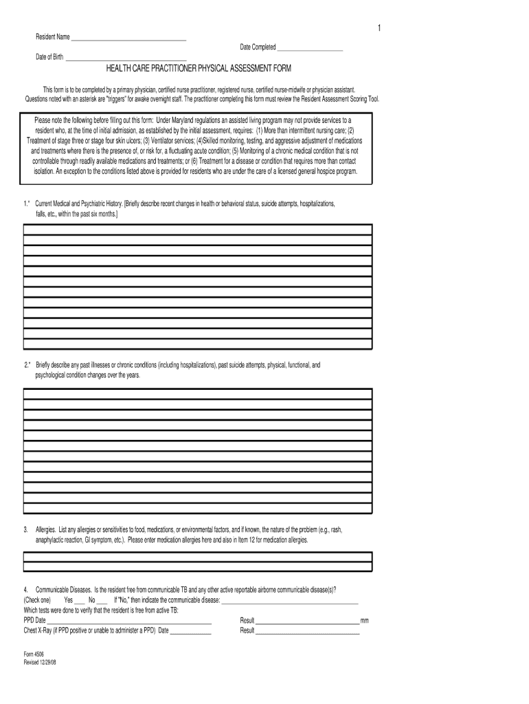  Health Care Practitioner Physical Assessment Form 2008-2024
