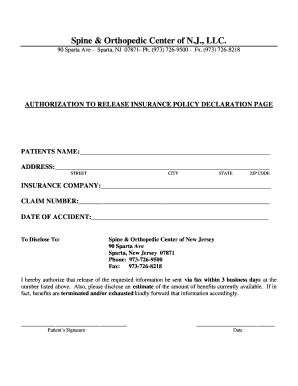 Blank Insurance Declaration Page  Form