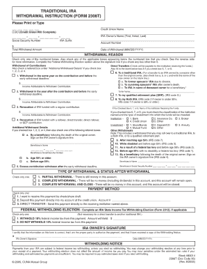 Traditional Ira Withdrawal Instruction Form 2306t
