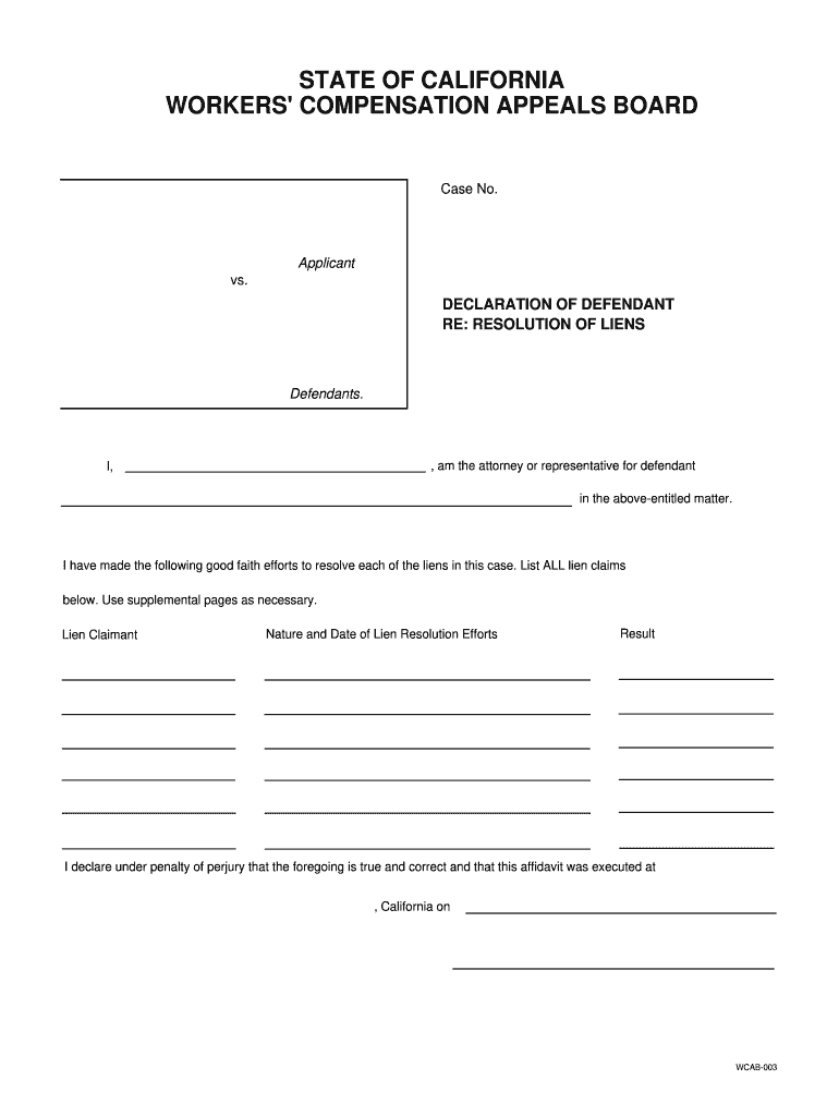 Lien Affidavit Wcab  Form