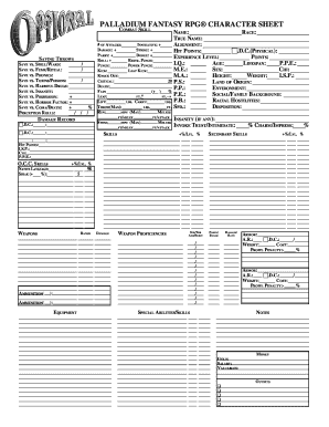 Palladium Fantasy Character Sheet  Form