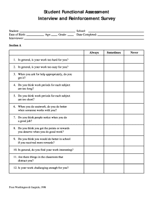 Student Functional Assessment Doe in  Form
