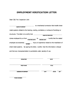 Employment Verification Letter Form