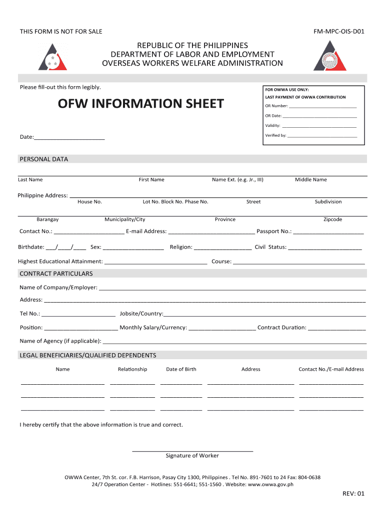 Get and Sign Ofw Information Sheet