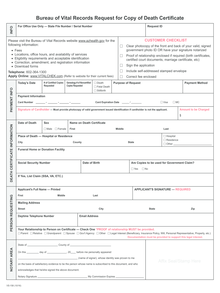 Arizona Death Certificate Get  Form
