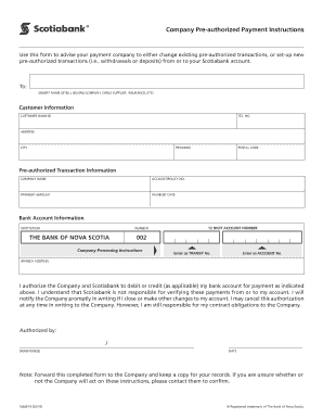 Company Pre Authorized Payment Instructions  Form