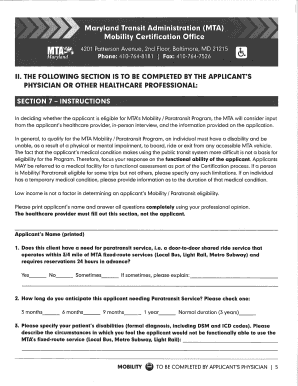 Mta Mobility Application  Form