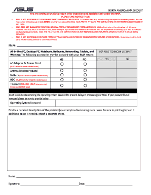 Rma Checklist  Form