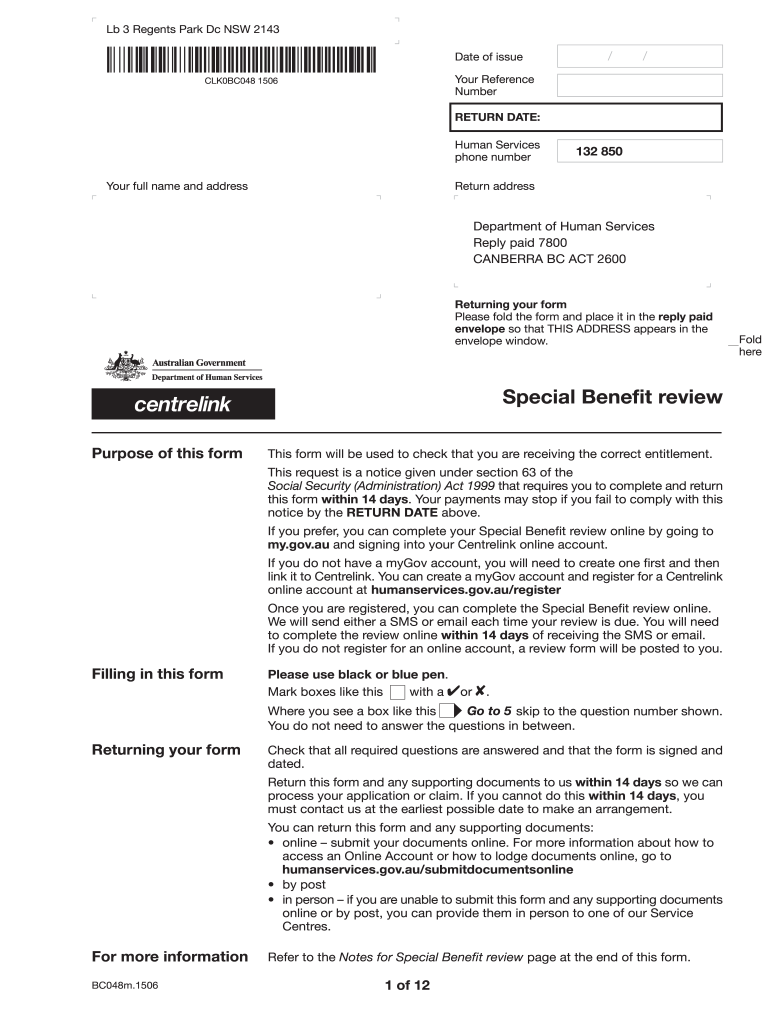 Special Benefit Review Form