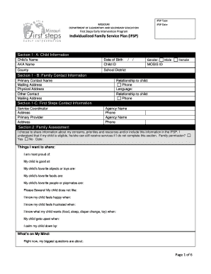 Individualized Family Service Plan IFSP Form Dese Mo