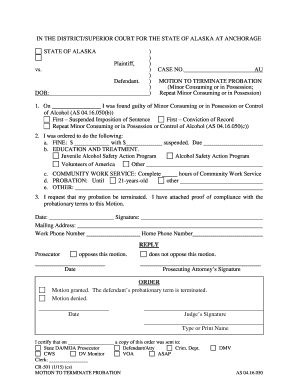 CR 501 Motion to Terminate Term of Probation 1 15 Criminal Forms