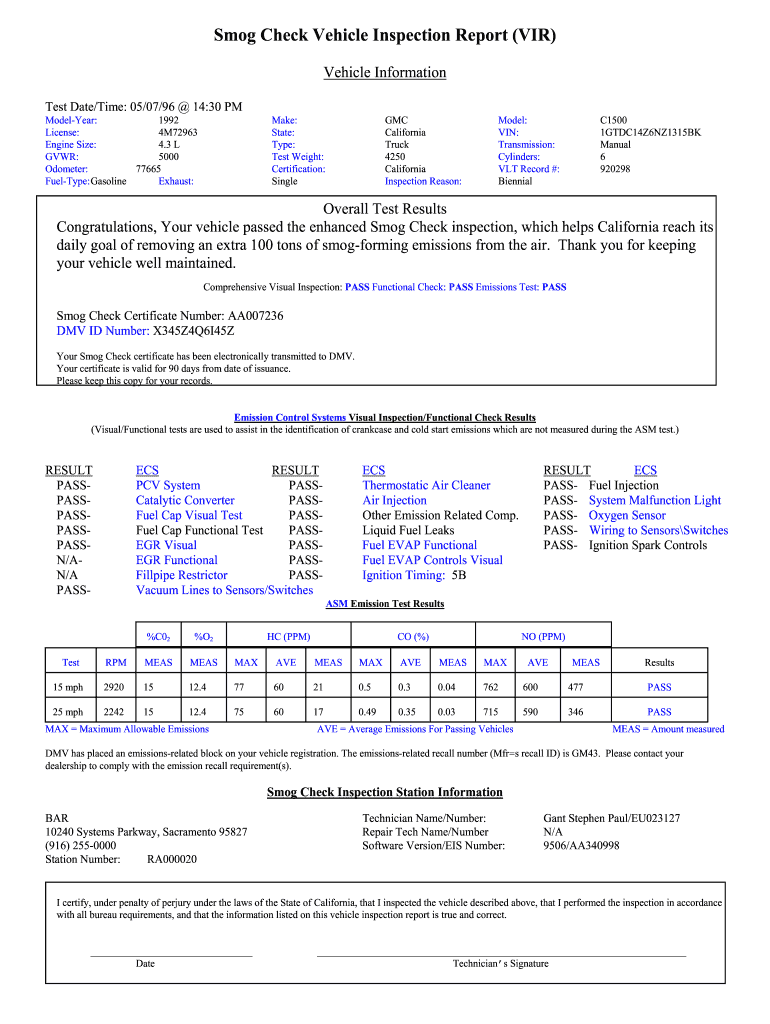 Sample Smog Pretest  Form