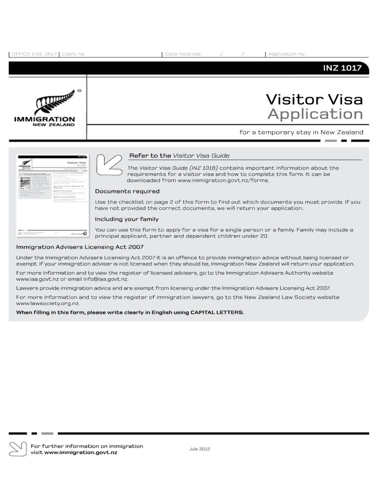  Nz Visitor Application  Form 2012