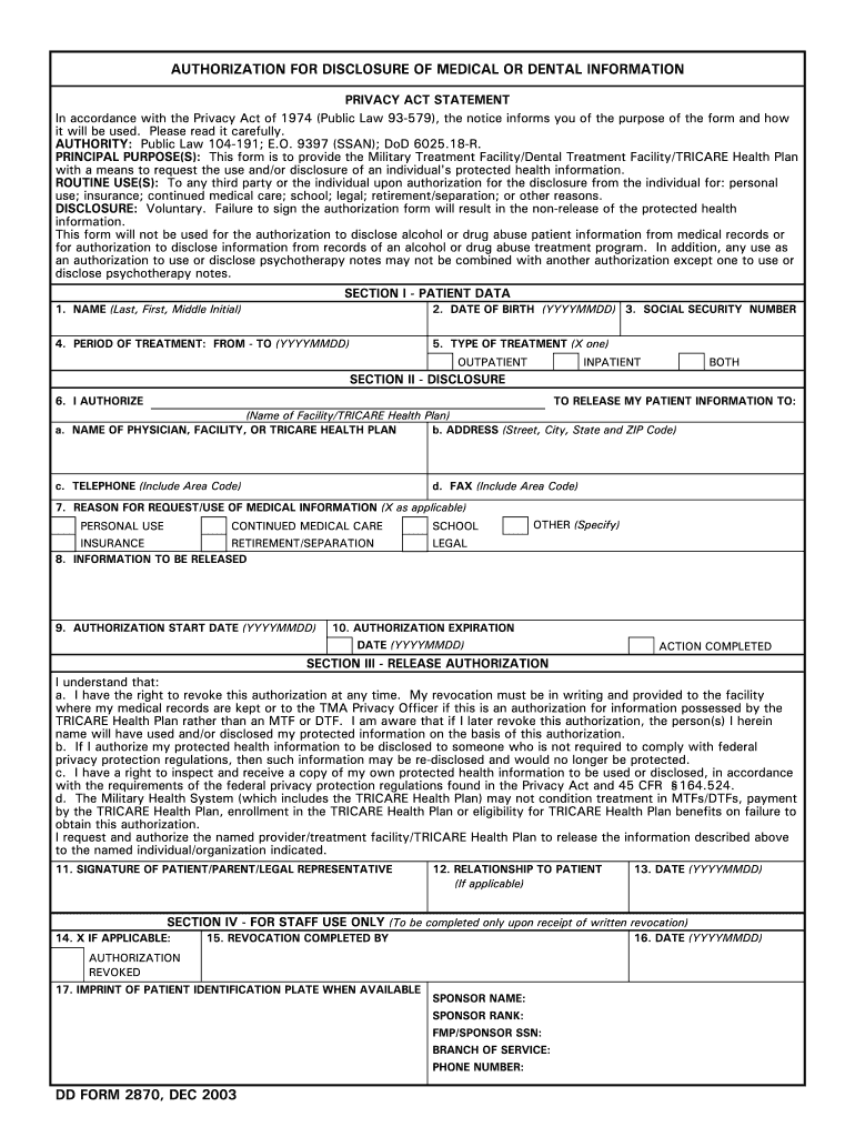  Dd Form 2870 2003