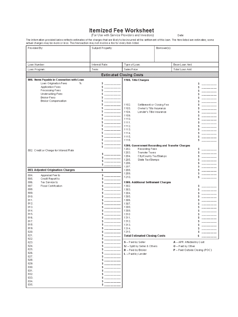 Itemizated Fee Worksheet Michigan Mutual, Inc  Form