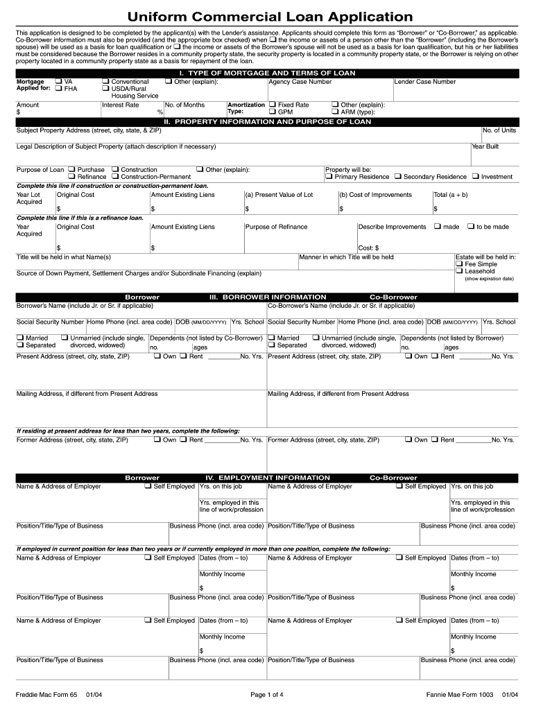 1003 Commercial Loan Application PDF  Form