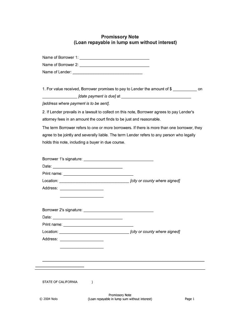 Lump Sum Promissory Note  Form