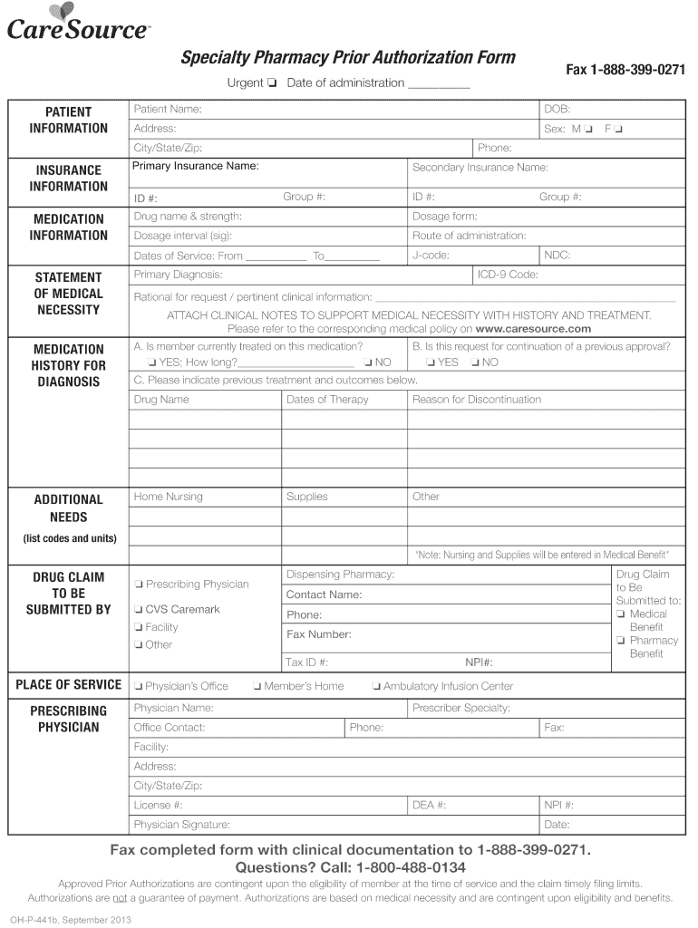  Caresource Authorization Form 2012-2024