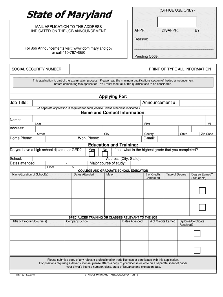 State of Maryland Dnr State Md  Form