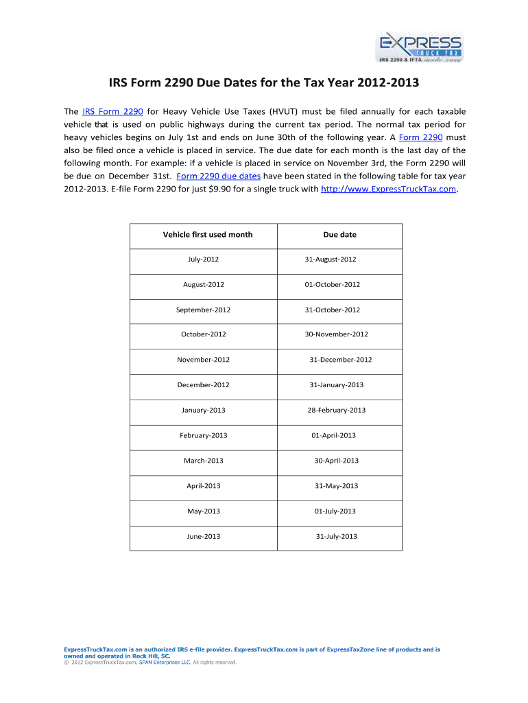  When Form 2290 Taxes Are DueInternal Revenue Service IRS Gov 2013