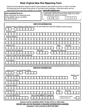 West Virginia New Hire Reporting  Form