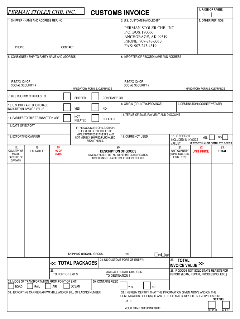 Us Customs Invoice Form Fillable