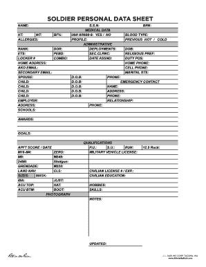 Soldier's Personal Data Sheet  Form