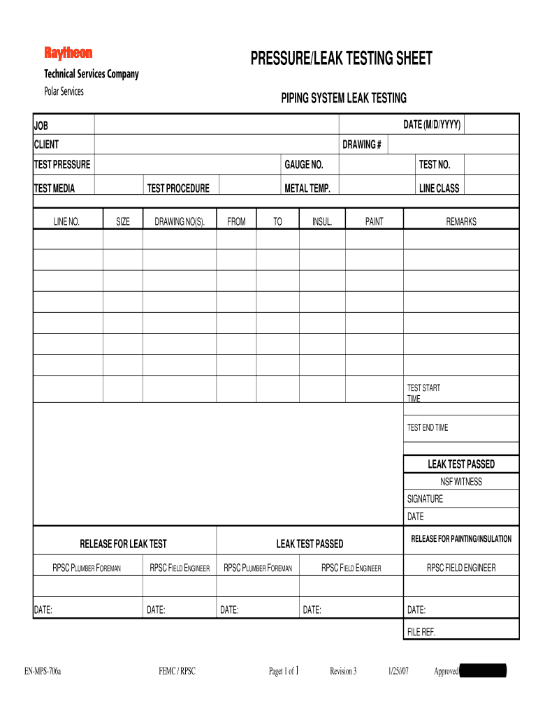 Leak Testing Form