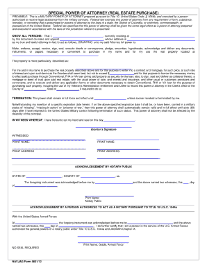 Special Power of Attorney Sale Purchase Military  Form