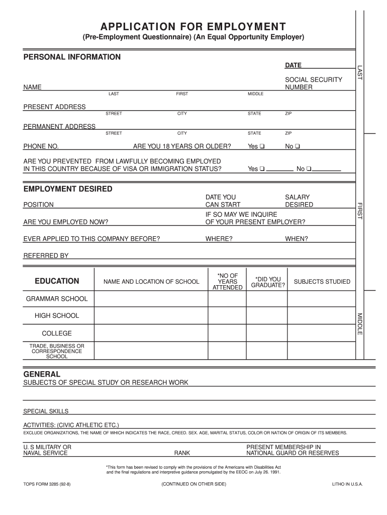  Blank Application Form 1992-2024