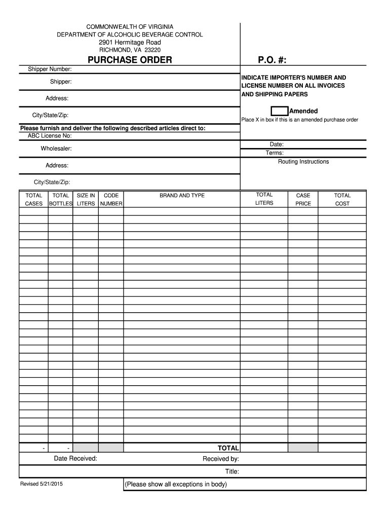 Virginia Purchase Order Form