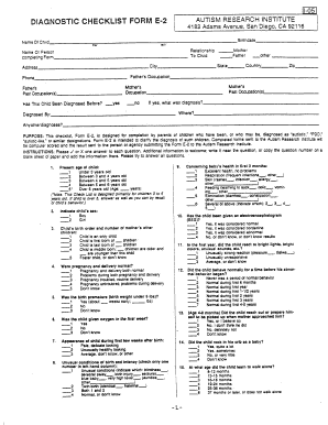 DIAGNOSTIC CHECKLIST FORM E 2 Autism Research Institute