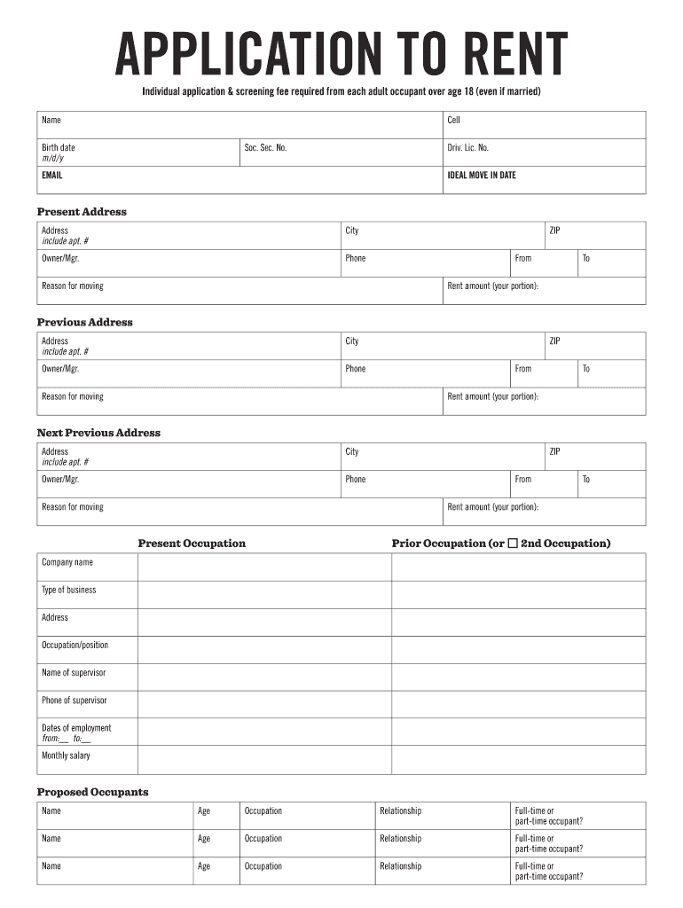 APPLICATION to RENT  the Rental Girl  Form