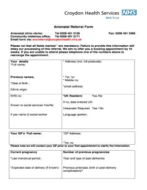 Croydon University Hospital Antenatal  Form