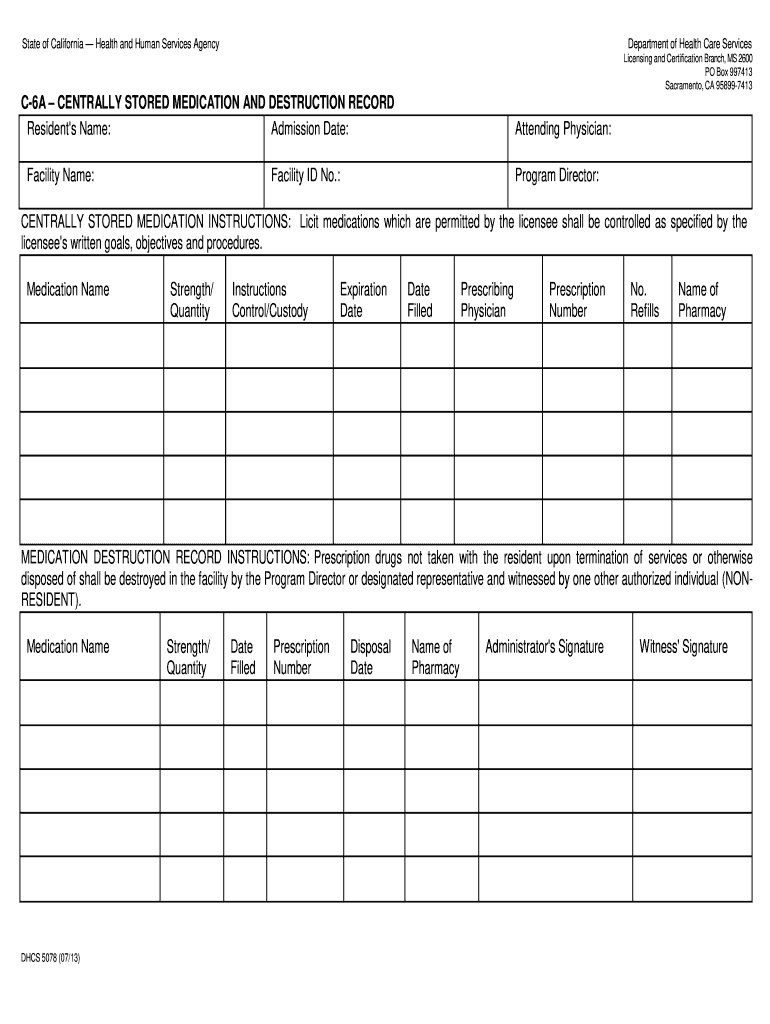 Medication Destruction Log  Form