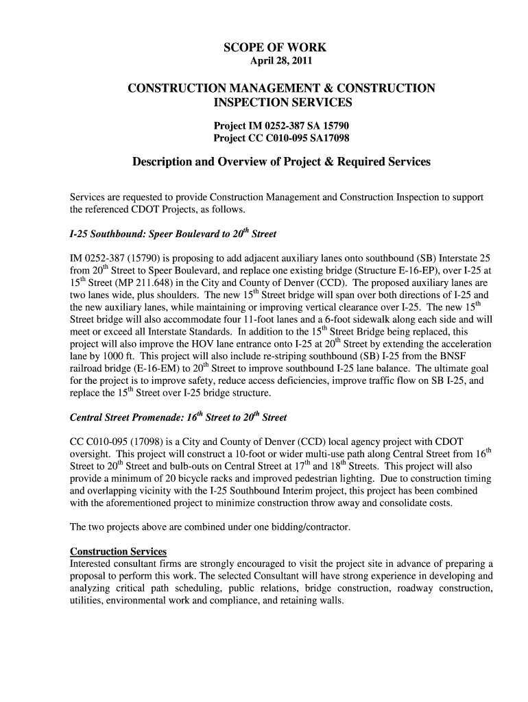 SCOPE of WORK CONSTRUCTION MANAGEMENT    CDOT  Form