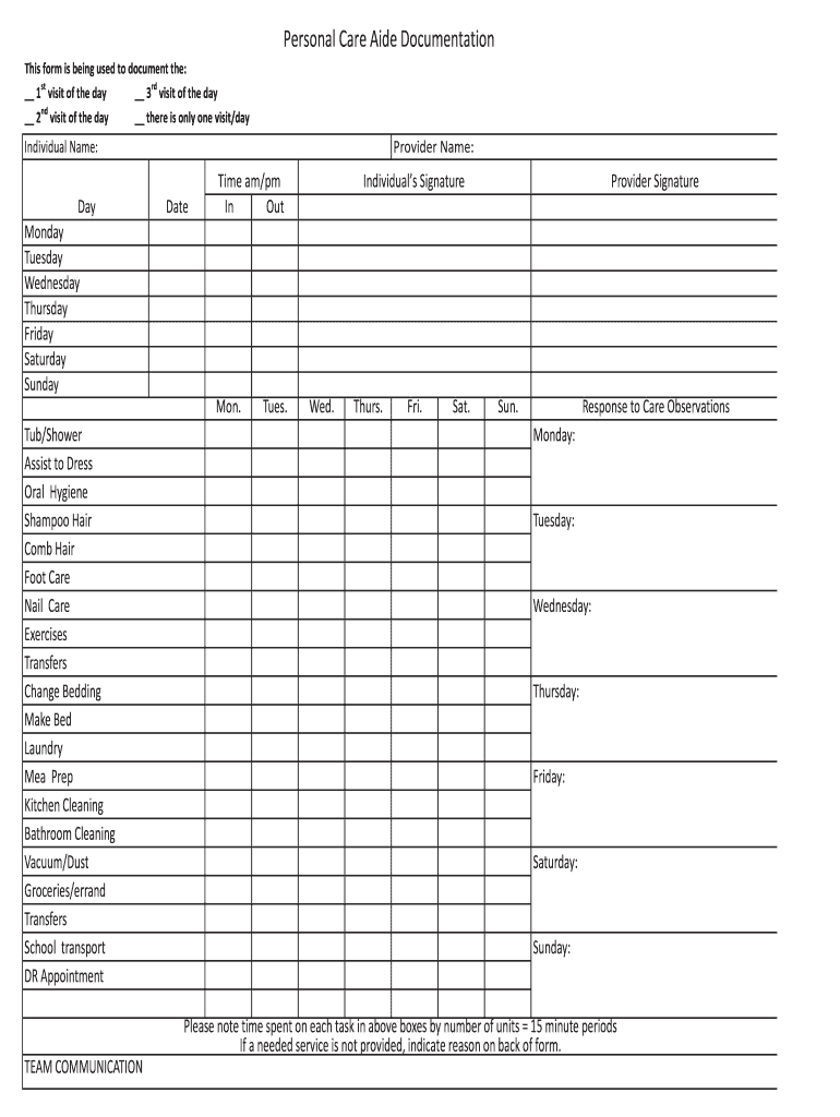 Personal Aide Documentation  Form