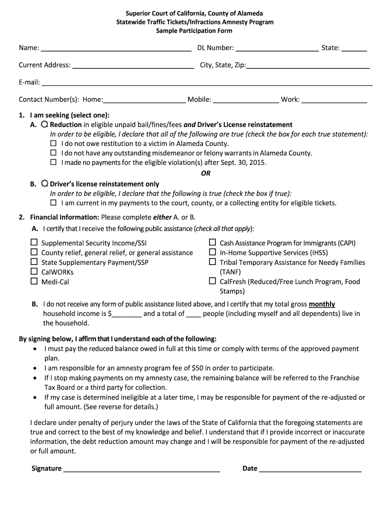 Traffic Ticket Amnesty Form