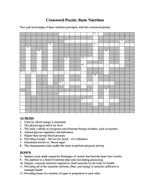 Nutrition Crossword Puzzle  Form