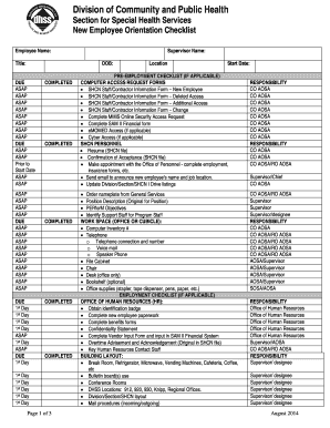 Orientation Checklist Template  Form