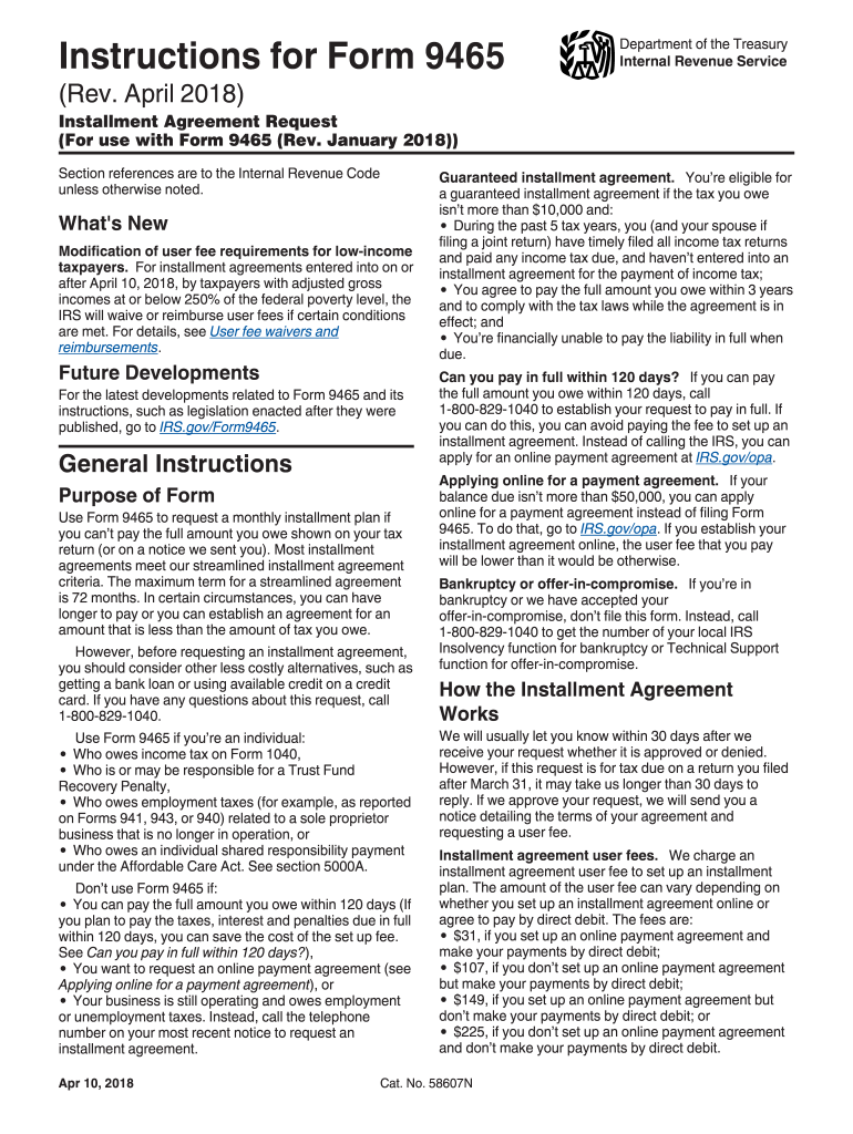  Instructions for Form 9465 Rev April  Instructions for Form 9465, Installment Agreement Request for Use with Form 9465 2017