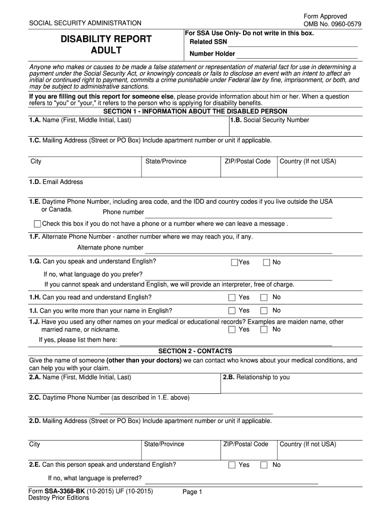 Get and Sign Ssa 3368 2015-2022 Form