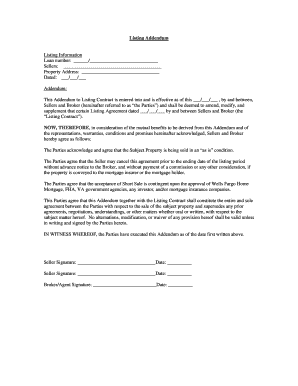 Wells Fargo Listing Addendum  Form