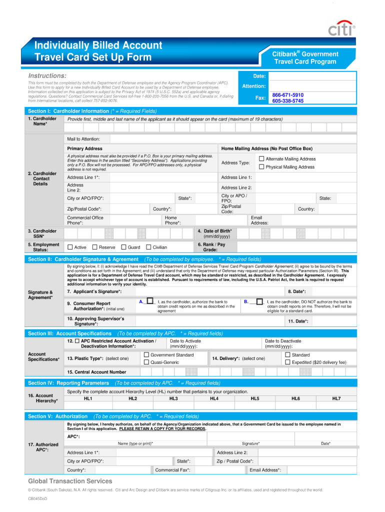 Citi Account Travel Card  Form