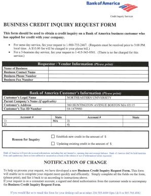Bank of America Credit Reference  Form